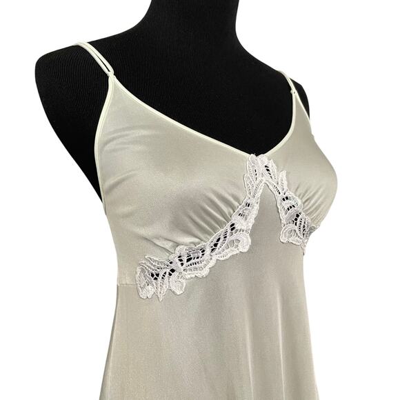 Vintage 80s Nylon Satin Slip Dress Peignoir Set Mint Green Lace Bed Jacket Sz S - Picture 3 of 13